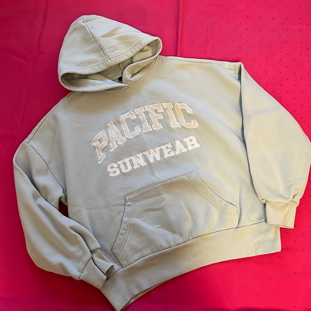 PacSun-Pacific Sunwear light green, cream, and white hoodie.